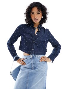 Love Moschino - Giacca di jeans corta con dettaglio traforato color blu scuro in coordinato