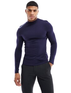 ASOS DESIGN - Maglietta attillata a maniche lunghe blu navy con collo alto
