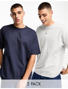 Cotton On - Confezione da 2 T-shirt comode grigia e blu navy-Multicolore