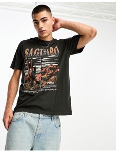 Cotton On - T-shirt nero slavato con stampa "Saguaro"-Giallo