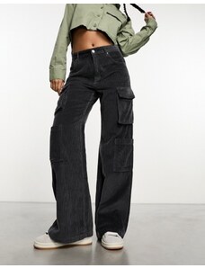 Cotton On - Jeans cargo a fondo ampio in velluto a coste color cenere scuro-Grigio