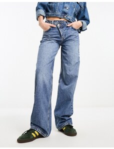 ASOS DESIGN - Jeans dad fit blu scuro con incrocio sul davanti