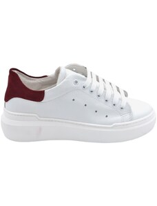 Malu Shoes Sneakers uomo bianco in vera pelle con riporto bordeaux camoscio fondo alto 4 cm anatomico moda street made in italy