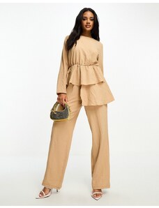 Trendyol - Modest - Tuta jumpsuit cammello con dettaglio a peplo-Neutro