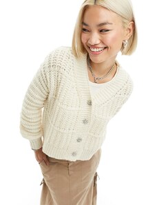Vero Moda - Cardigan in maglia color crema con bottoni con strass-Bianco