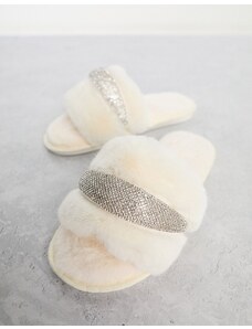 Be Mine - Bridal Vibe - Pantofole da sposa bianco sporco soffice con decorazione