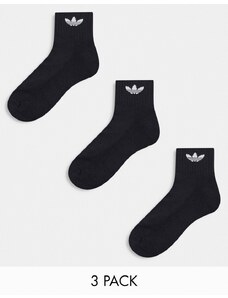 adidas Originals - Confezione da 3 paia di calzini alla caviglia neri con trifoglio-Nero