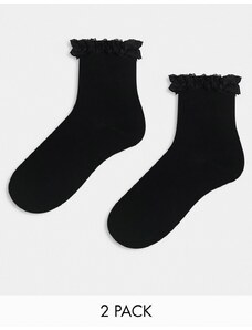 ASOS DESIGN - Confezione da 2 paia di calzini neri con volant-Nero