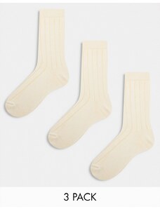 ASOS DESIGN - Confezione da 3 paia di calzini a coste color écru-Neutro