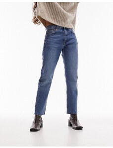 Topshop - Jeans dritti a vita medio alta blu medio con fondo grezzo