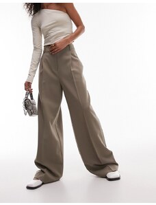 Topshop - Pantaloni sartoriali a vita alta color pietra scuro a fondo ampio in coordinato-Grigio