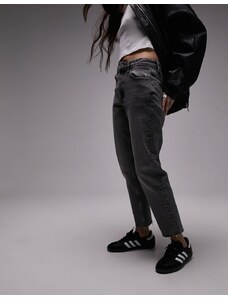 Topshop - Jeans dritti cropped a vita medio alta con bordi grezzi grigi-Grigio