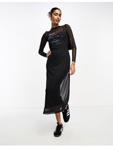 ASOS DESIGN - Vestito a maniche lunghe in rete nero con grafica