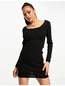 Fashionkilla - Vestito corto in maglia nero con scollo sul retro