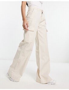 Urban Classics - Pantaloni cargo in twill color crema a vita alta con fondo ampio-Neutro