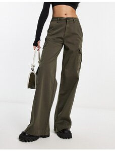 Urban Classics - Pantaloni cargo a vita alta verde oliva a fondo ampio