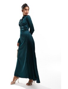 ASOS DESIGN - Vestito lungo con pieghe in raso color verde-azzurro