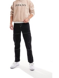 New Look - Pantaloni cargo neri con cuciture a contrasto-Nero