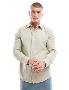 Only & Sons - Camicia beige in tessuto a coste-Bianco