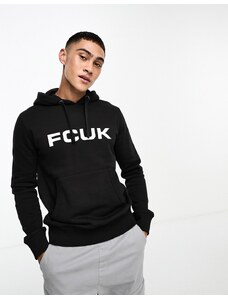 French Connection FCUK - Felpa con cappuccio nera con logo-Nero