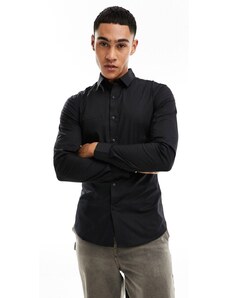 New Look - Camicia a maniche lunghe attillata in popeline nera-Nero