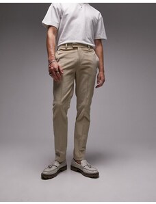 Topman - Pantaloni da abito skinny a coste color pietra-Brown