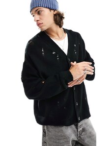 ASOS DESIGN - Cardigan in maglia oversize effetto smagliato nero