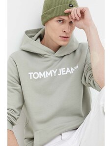 Tommy Jeans felpa in cotone uomo colore verde con cappuccio