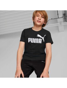 T-shirt nera da bambino con logo bianco sul petto Puma Essentials