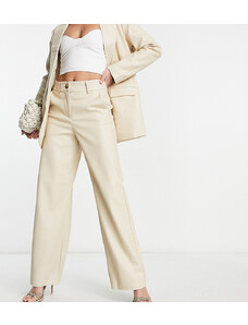 Vero Moda Tall - Pantaloni da abito sartoriali in pelle sintetica color crema in coordinato-Bianco