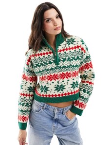 ASOS DESIGN - Maglione natalizio con collo con zip e motivo Fair Isle-Multicolore
