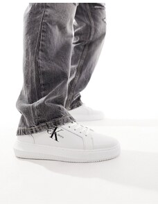 Calvin Klein Jeans - Sneakers stringate cupsole bianche con logo a monogramma-Bianco