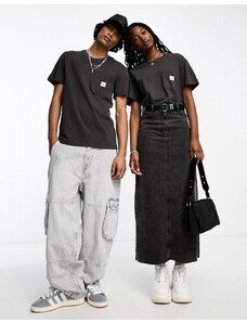 Lee - Workwear Capsule - T-shirt unisex nero slavato comoda con tasca ed etichetta del logo