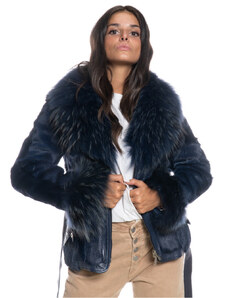 Leather Trend Diana - Giacca Donna Blu in vera pelliccia