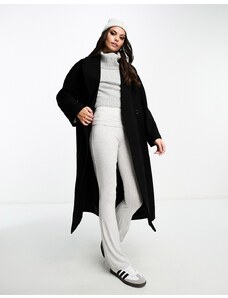 Miss Selfridge - Cappotto lungo nero a portafoglio con cintura