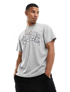 Lee - T-shirt comoda grigio mélange con logo grande
