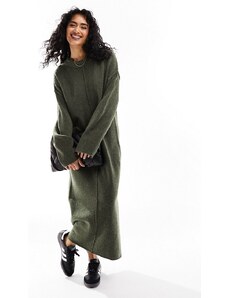 ASOS DESIGN - Vestito midi oversize girocollo in maglia kaki con cuciture-Verde