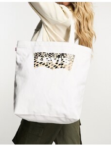 Levi's - Borsa shopping color crema con stampa leopardata del logo batwing-Bianco