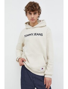 Tommy Jeans felpa in cotone uomo colore beige con cappuccio