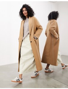 ASOS Edition - Cappotto lungo semplice in misto lana cammello-Neutro