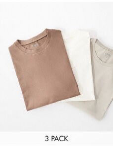 ASOS DESIGN - Confezione da 3 T-shirt oversize a maniche lunghe écru, beige e marrone-Multicolore