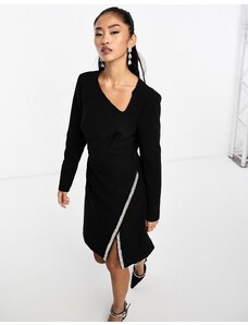 Morgan - Vestito corto nero a maniche lunghe con decorazioni