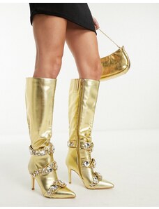 Azalea Wang - Lonza - Stivali al ginocchio color oro decorati
