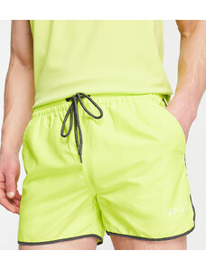 VAI21 - Pantaloncini da bagno stile runner verde lime con bordature rivoltate