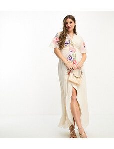 Hope & Ivy Maternity - Vestito lungo color avorio con fiori ricamati-Bianco