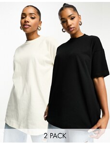 Miss Selfridge - Confezione da 2 T-Shirt oversize écru e nera-Multicolore