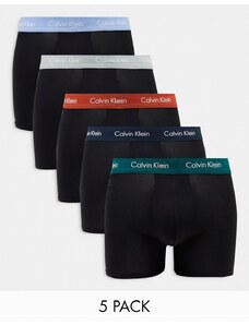 Calvin Klein - Confezione da 5 boxer aderenti neri con fascia colorata in vita-Nero