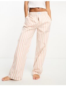 Calvin Klein - Pantaloni del pigiama beige a righe con fascia in vita con logo-Neutro