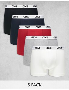 ASOS DESIGN - Confezione da 5 boxer aderenti con fascia in vita con logo-Multicolore