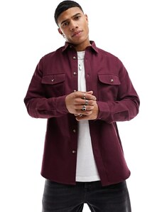 ASOS DESIGN - Camicia giacca bordeaux in cotone-Rosso